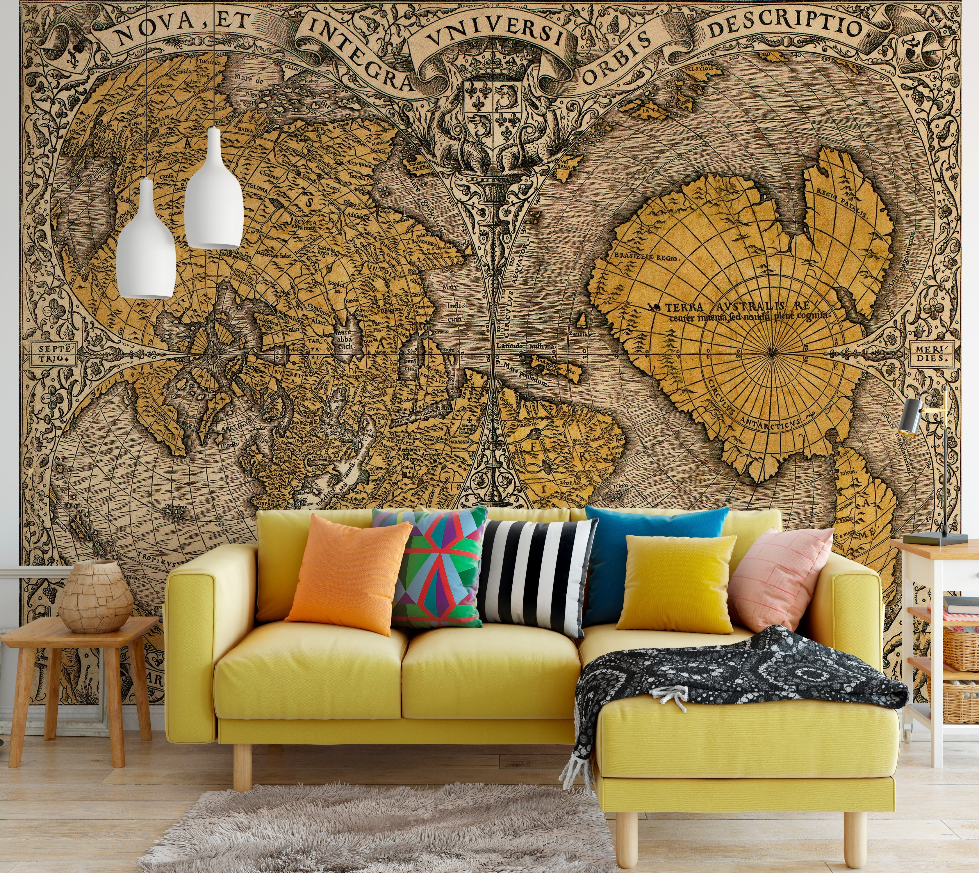 Fotomural de pared con mapa del mundo antiguo vintage. Noua, et integra uniuersi orbis descriptio (1531) de Oronce Finé. #6352