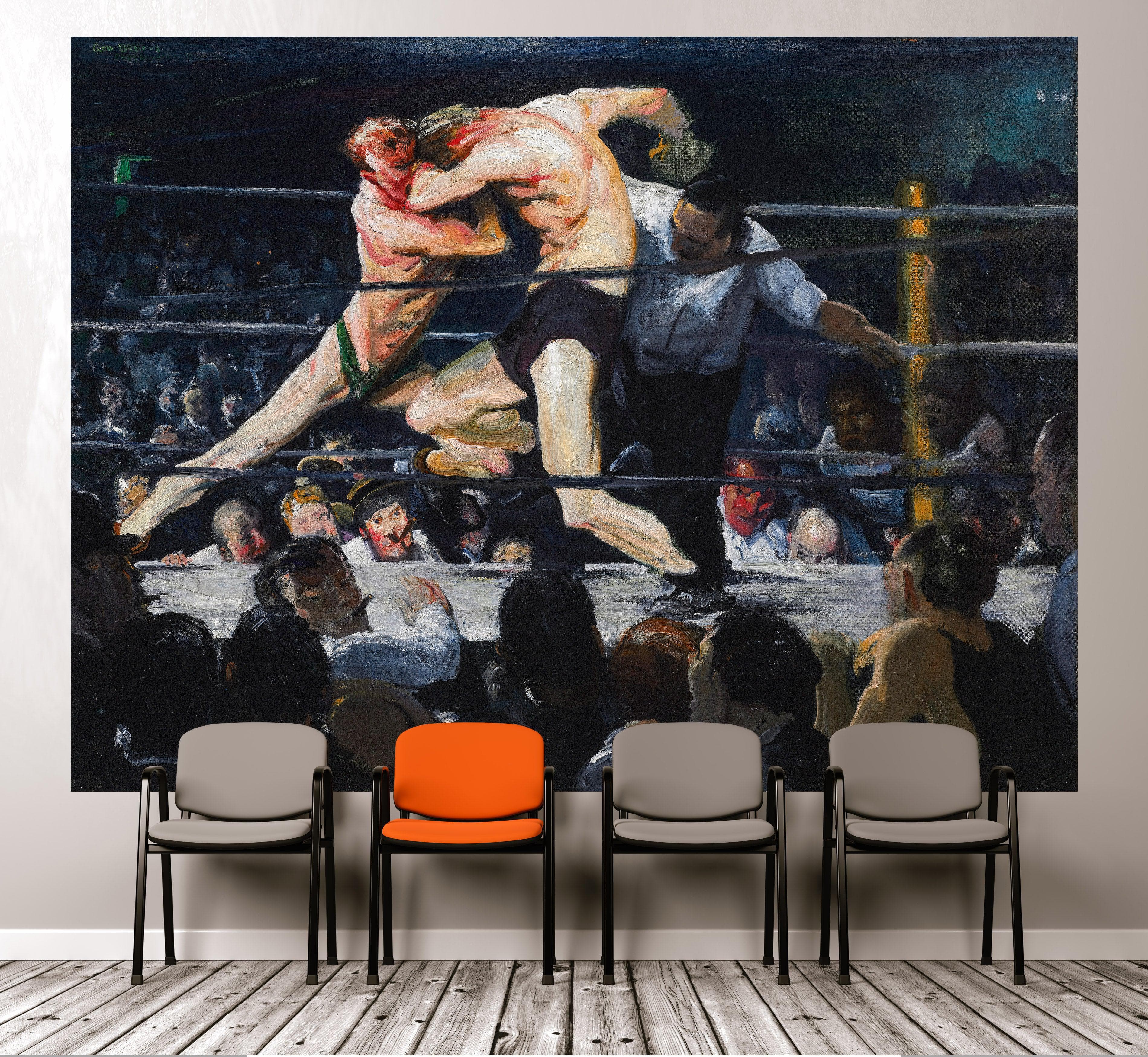 Mural de pared con pintura de combate de boxeo. Ciervo en Sharkey's (1909), cuadro de George Wesley Bellows. #6353