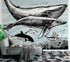 Mural de pared con ballena, delfín y orca. Diseño de dibujos de vida marina submarina. Mural de pared autoadhesivo. N.º 6354
