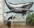 Mural de pared con ballena, delfín y orca. Diseño de dibujos de vida marina submarina. Mural de pared autoadhesivo. N.º 6354