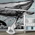 Mural de pared con ballena, delfín y orca. Diseño de dibujos de vida marina submarina. Mural de pared autoadhesivo. N.º 6354