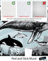 Mural de pared con ballena, delfín y orca. Diseño de dibujos de vida marina submarina. Mural de pared autoadhesivo. N.º 6354
