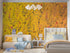 Mural de pared con jardín botánico de flores con fondo naranja amarillento. Decoración con flores en flor. #6355