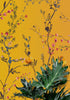 Mural de pared con jardín botánico de flores con fondo naranja amarillento. Decoración con flores en flor. #6355
