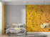 Mural de pared con jardín botánico de flores con fondo naranja amarillento. Decoración con flores en flor. #6355
