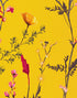 Mural de pared con jardín botánico de flores con fondo naranja amarillento. Decoración con flores en flor. #6355
