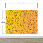 Mural de pared con jardín botánico de flores con fondo naranja amarillento. Decoración con flores en flor. #6355