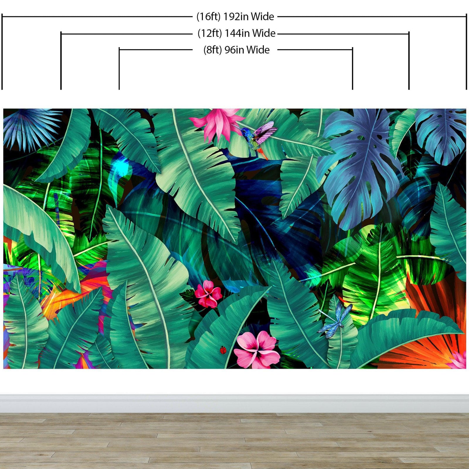 Fondo de pantalla de selva tropical con diseño de flores verdes y hojas de palmeras. #6357