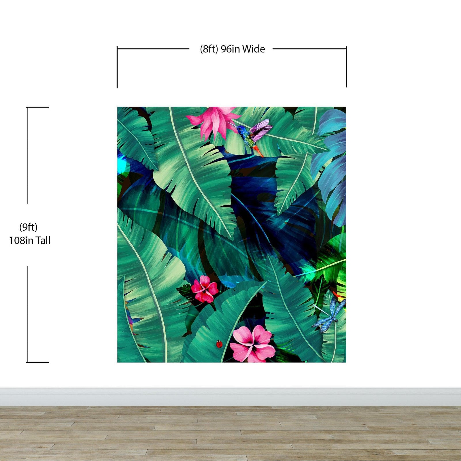 Fondo de pantalla de selva tropical con diseño de flores verdes y hojas de palmeras. #6357