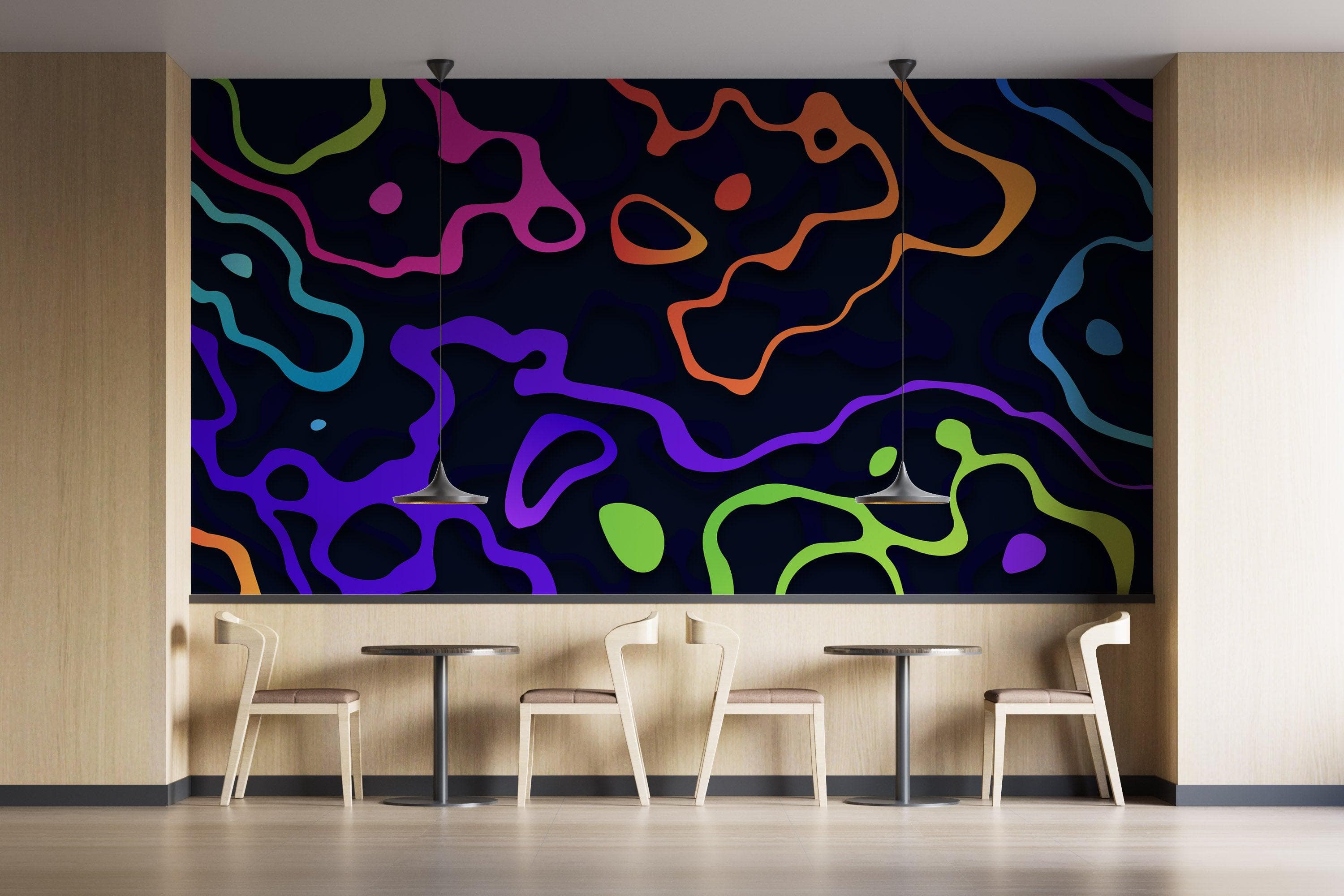 Papel tapiz de líneas fluidas abstractas y coloridas. Mural de pared autoadhesivo. N.º 6358