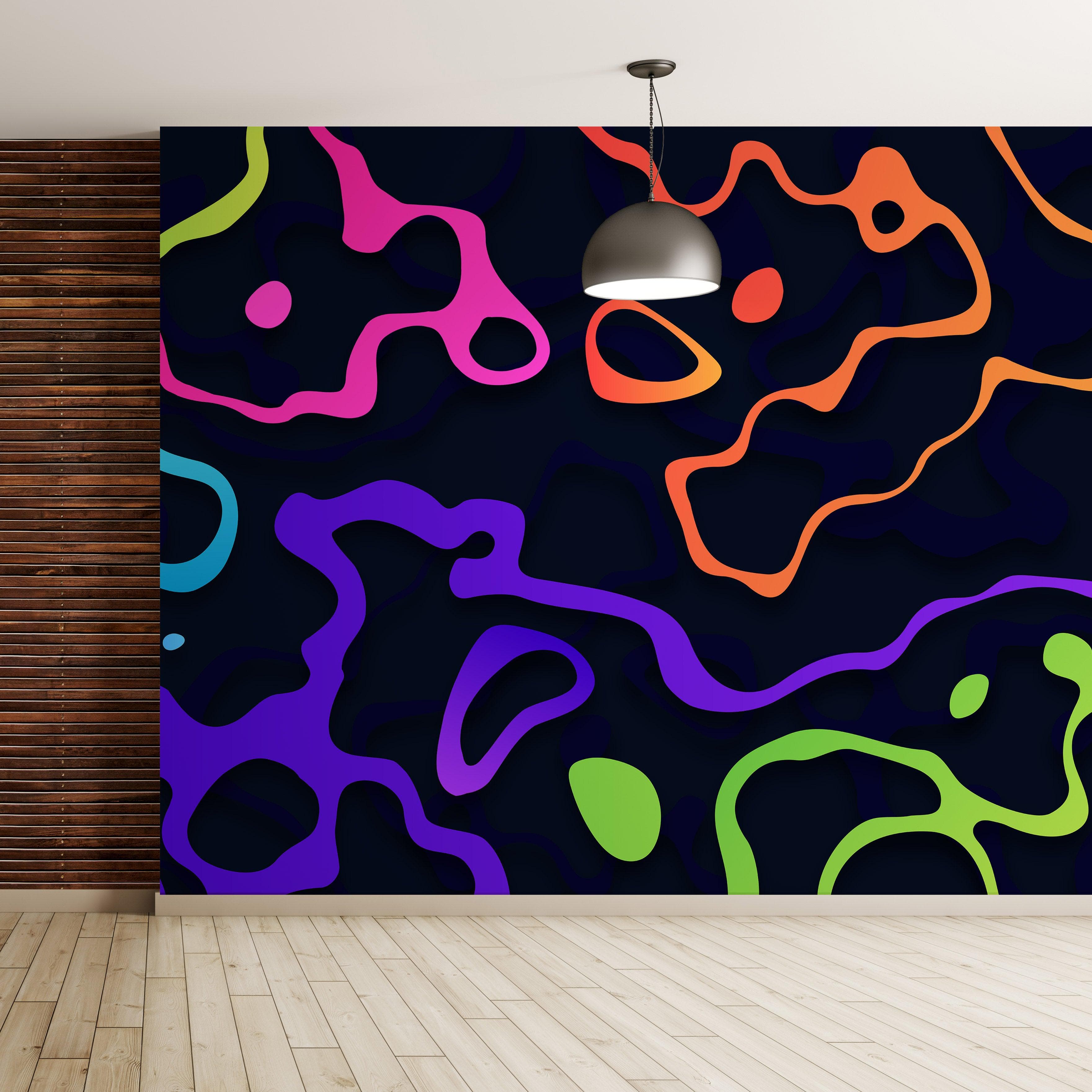 Papel tapiz de líneas fluidas abstractas y coloridas. Mural de pared autoadhesivo. N.º 6358