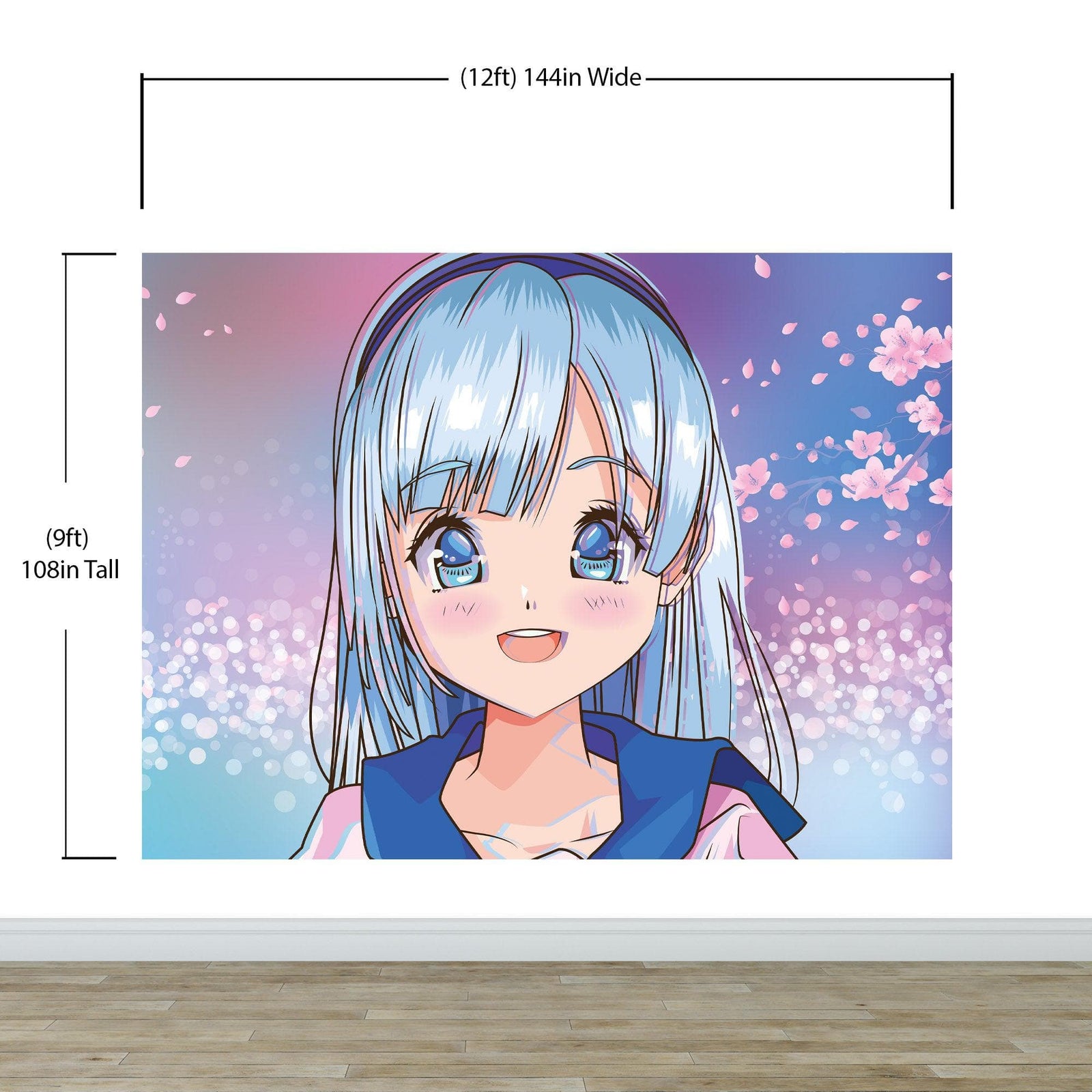 Mural de pared de una linda chica de anime. Diseño de animación de estilo japonés. #6360