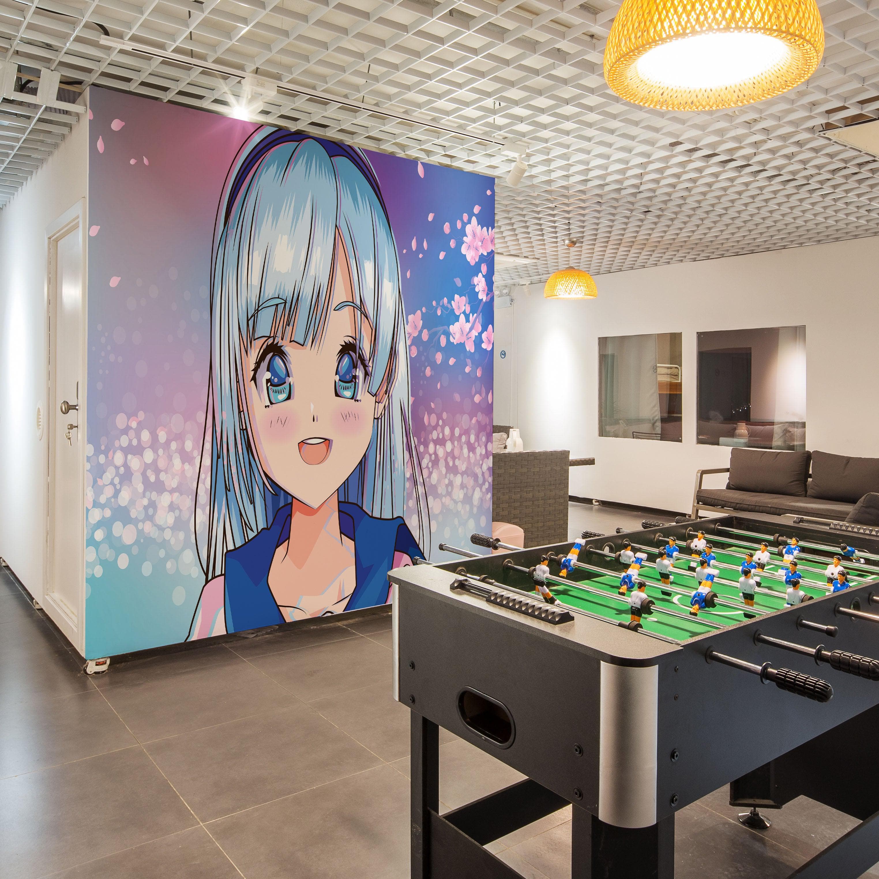 Mural de pared de una linda chica de anime. Diseño de animación de estilo japonés. #6360
