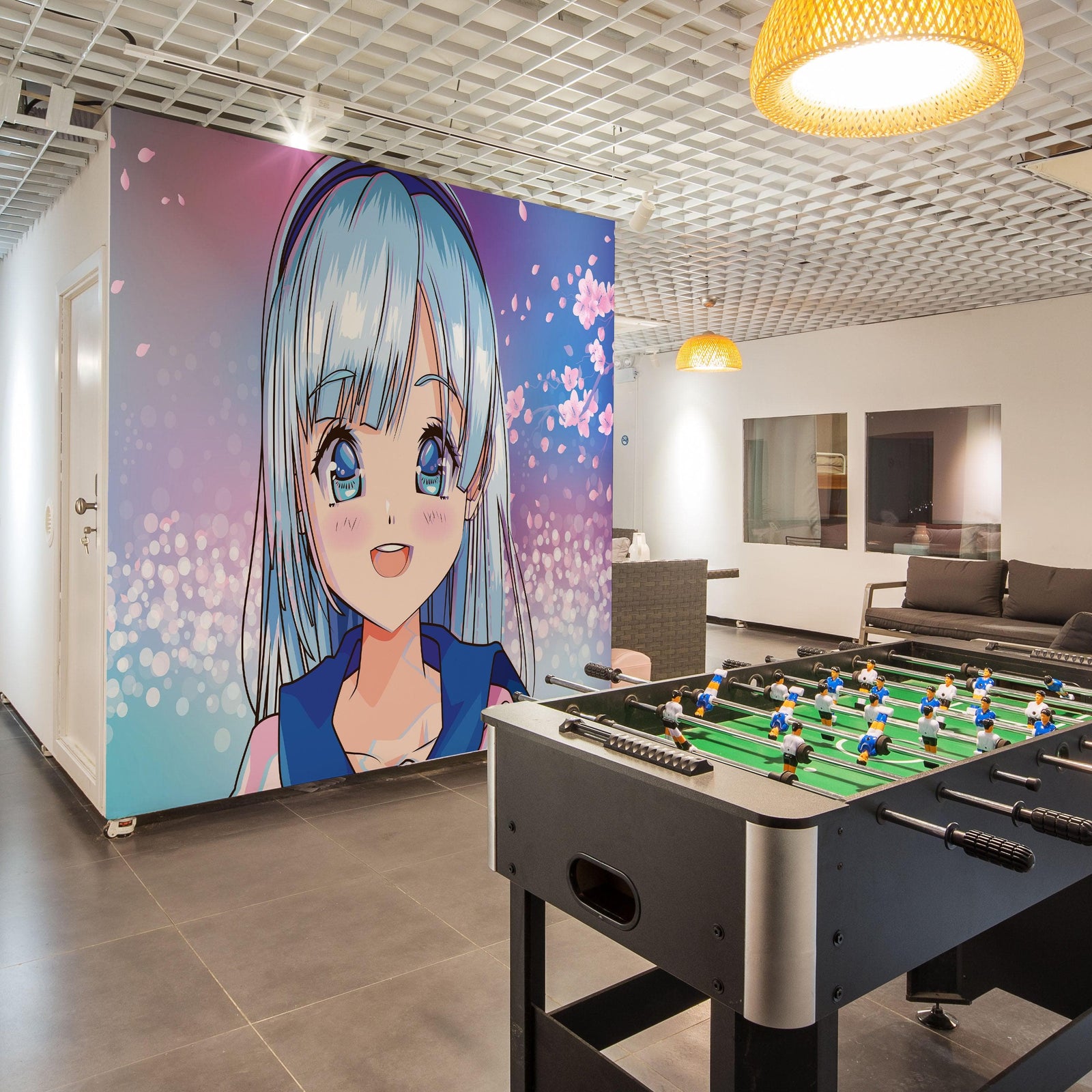 Mural de pared de una linda chica de anime. Diseño de animación de estilo japonés. #6360