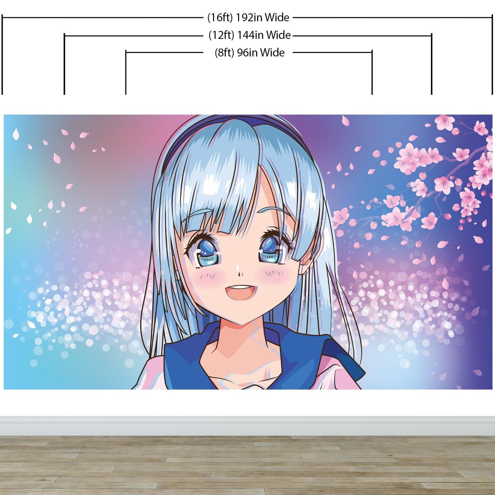 Mural de pared de una linda chica de anime. Diseño de animación de estilo japonés. #6360