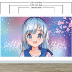 Mural de pared de una linda chica de anime. Diseño de animación de estilo japonés. #6360