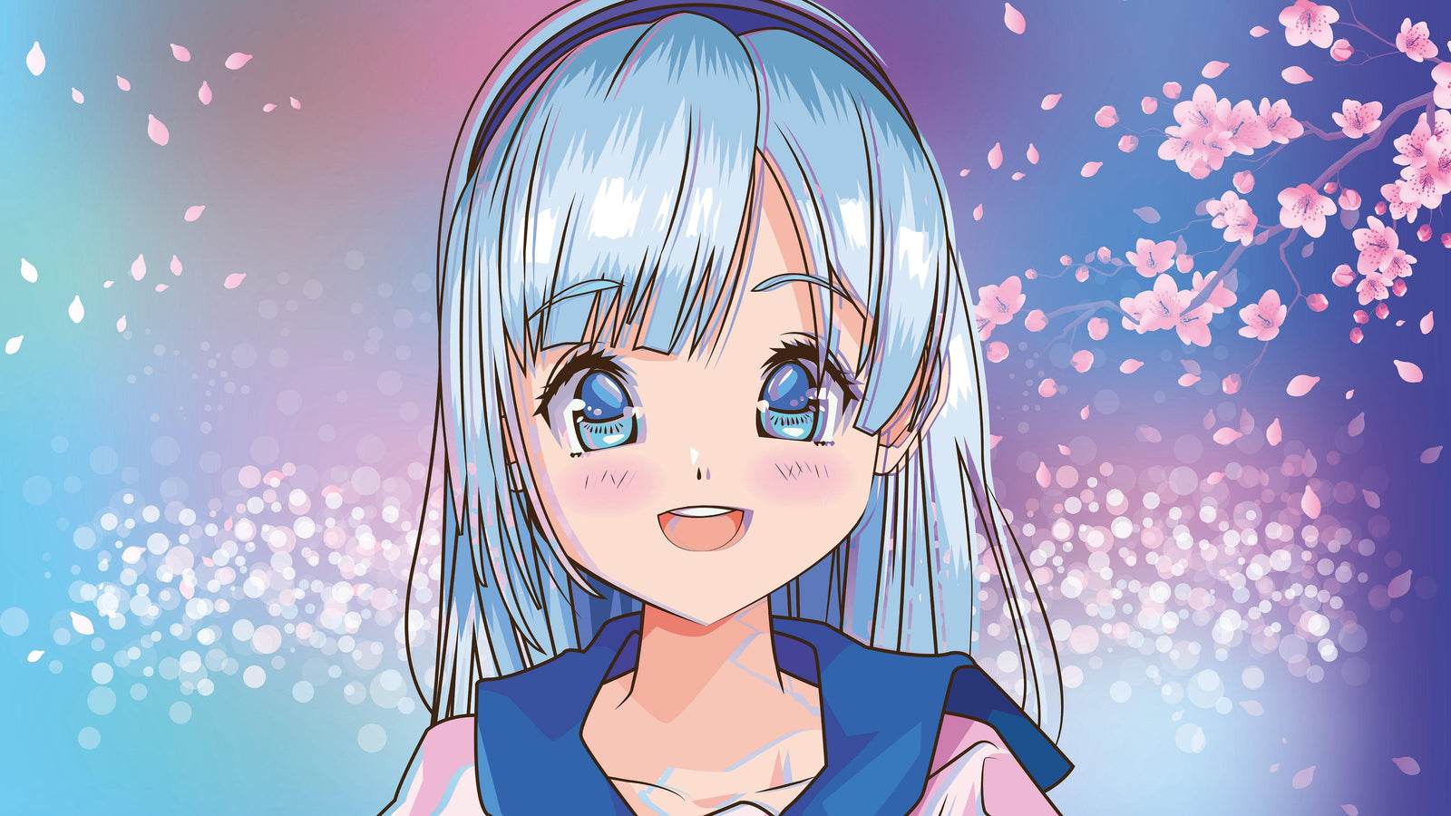 Mural de pared de una linda chica de anime. Diseño de animación de estilo japonés. #6360