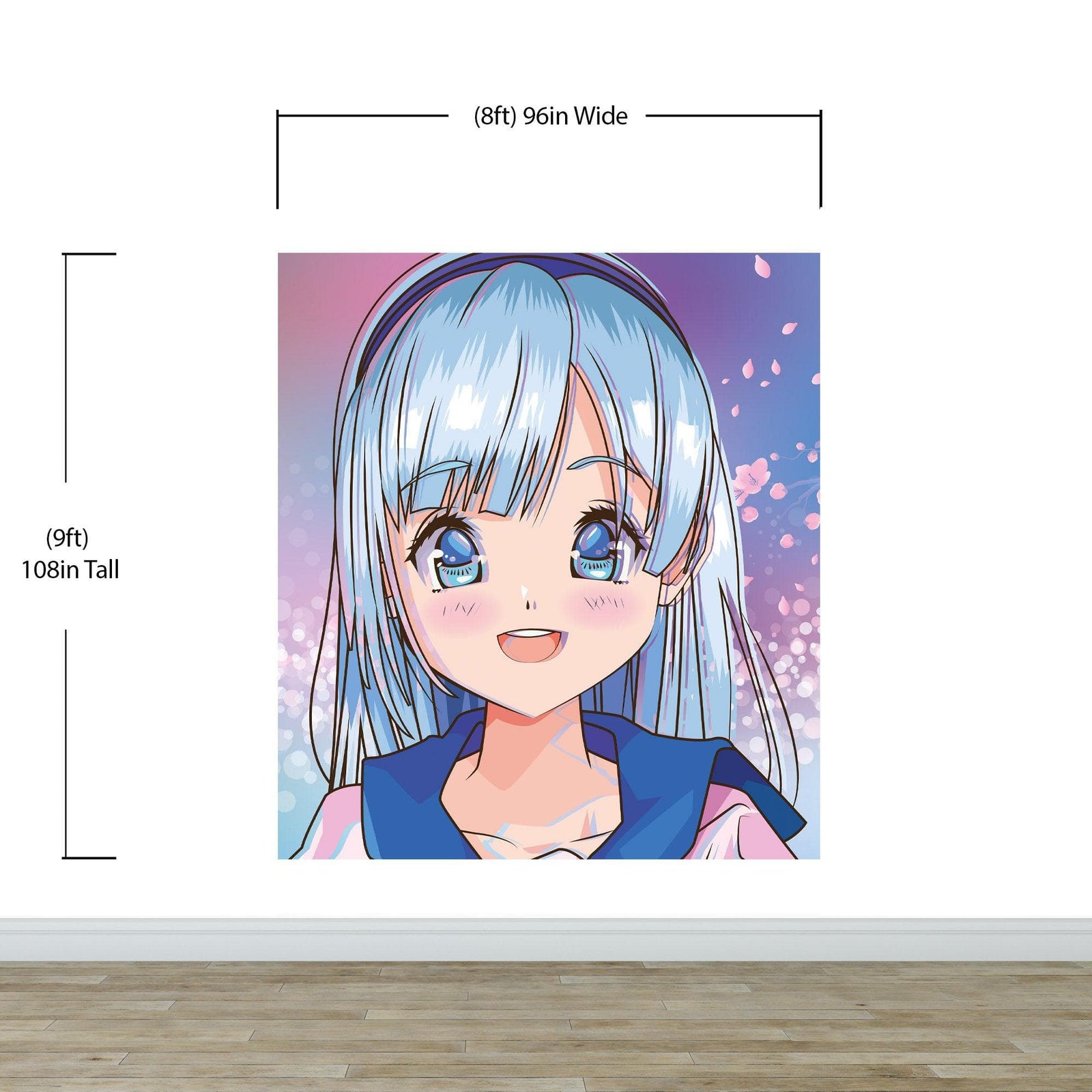 Mural de pared de una linda chica de anime. Diseño de animación de estilo japonés. #6360