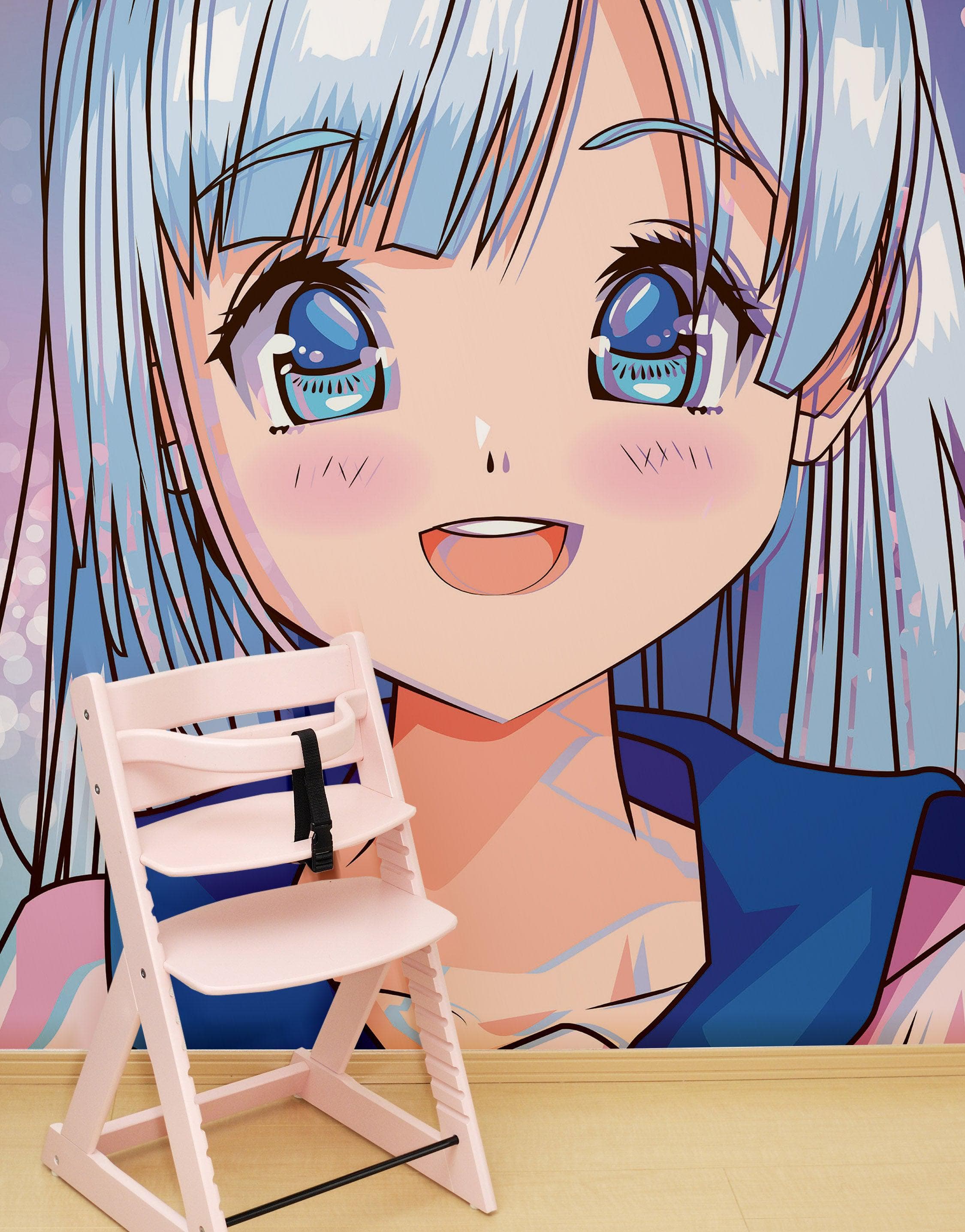 Mural de pared de una linda chica de anime. Diseño de animación de estilo japonés. #6360