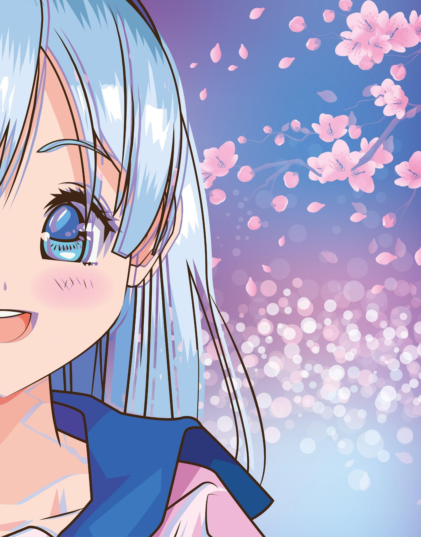 Mural de pared de una linda chica de anime. Diseño de animación de estilo japonés. #6360