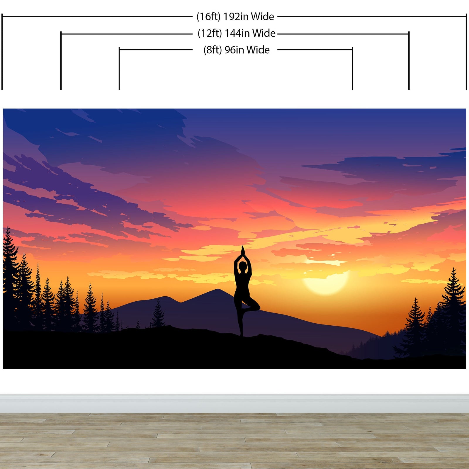 Mural de pared con vista a la montaña y meditación de yoga. Papel tapiz autoadhesivo con diseño de amanecer tranquilo. N.º 6364