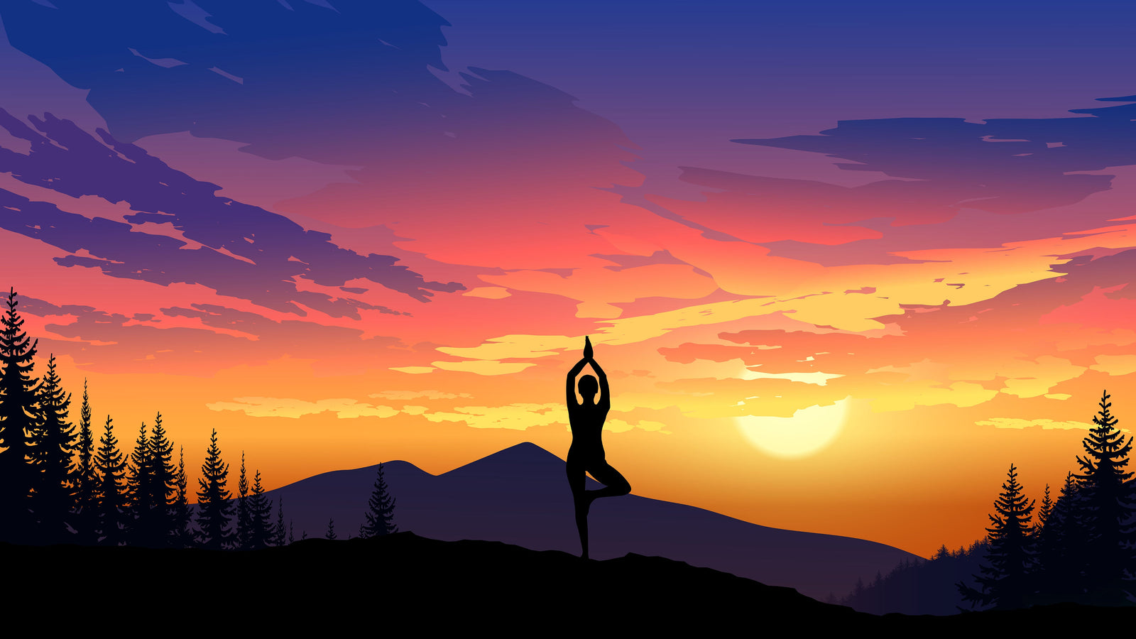 Mural de pared con vista a la montaña y meditación de yoga. Papel tapiz autoadhesivo con diseño de amanecer tranquilo. N.º 6364
