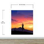 Mural de pared con vista a la montaña y meditación de yoga. Papel tapiz autoadhesivo con diseño de amanecer tranquilo. N.º 6364