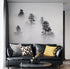Mural de pared en blanco y negro con diseño de bosque brumoso. #6368