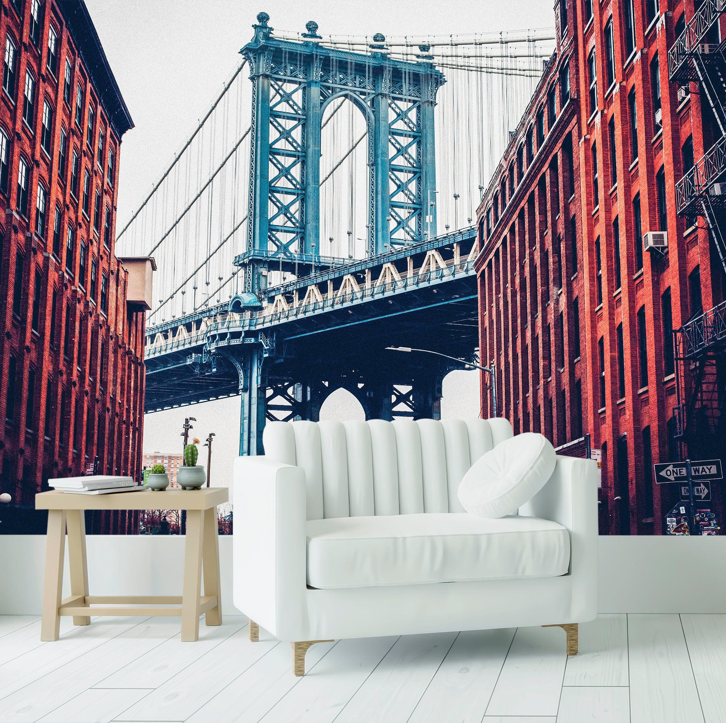 Mural de pared de la ciudad de Nueva York, papel tapiz autoadhesivo. Papel tapiz vintage de Dumbo NYC. Papel tapiz con paisaje de Brooklyn NY. #6369