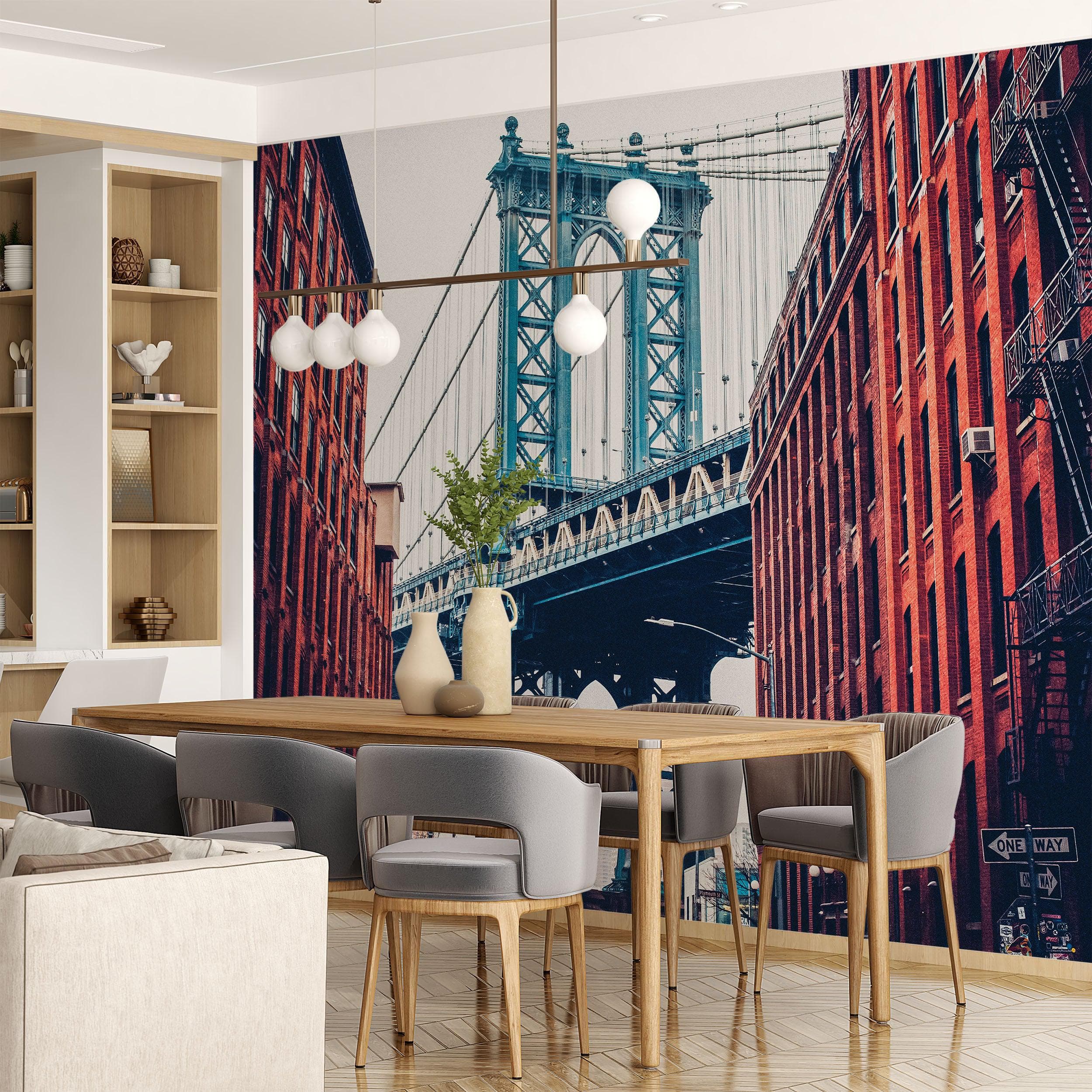 Mural de pared de la ciudad de Nueva York, papel tapiz autoadhesivo. Papel tapiz vintage de Dumbo NYC. Papel tapiz con paisaje de Brooklyn NY. #6369