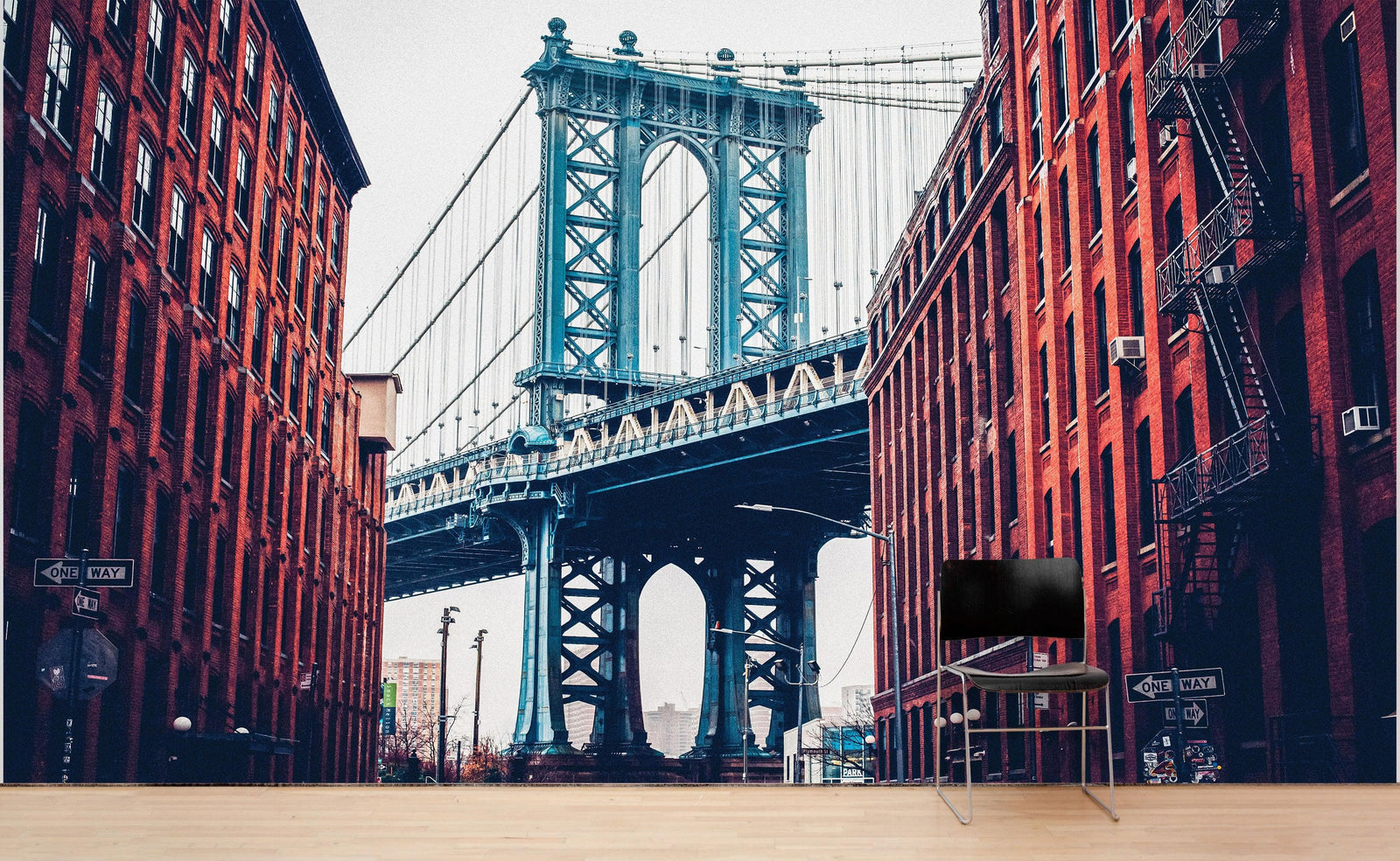Mural de pared de la ciudad de Nueva York, papel tapiz autoadhesivo. Papel tapiz vintage de Dumbo NYC. Papel tapiz con paisaje de Brooklyn NY. #6369