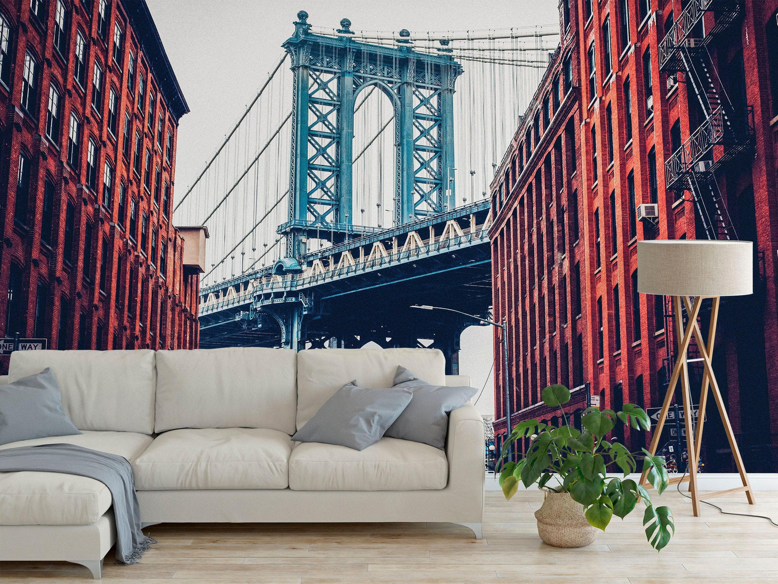 Mural de pared de la ciudad de Nueva York, papel tapiz autoadhesivo. Papel tapiz vintage de Dumbo NYC. Papel tapiz con paisaje de Brooklyn NY. #6369