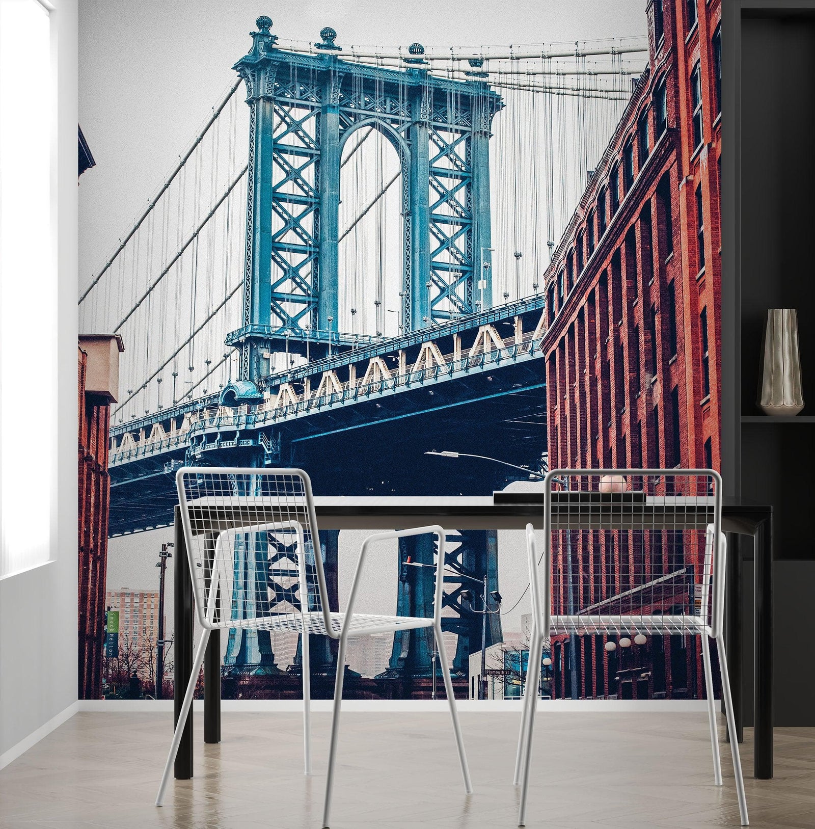 Mural de pared de la ciudad de Nueva York, papel tapiz autoadhesivo. Papel tapiz vintage de Dumbo NYC. Papel tapiz con paisaje de Brooklyn NY. #6369