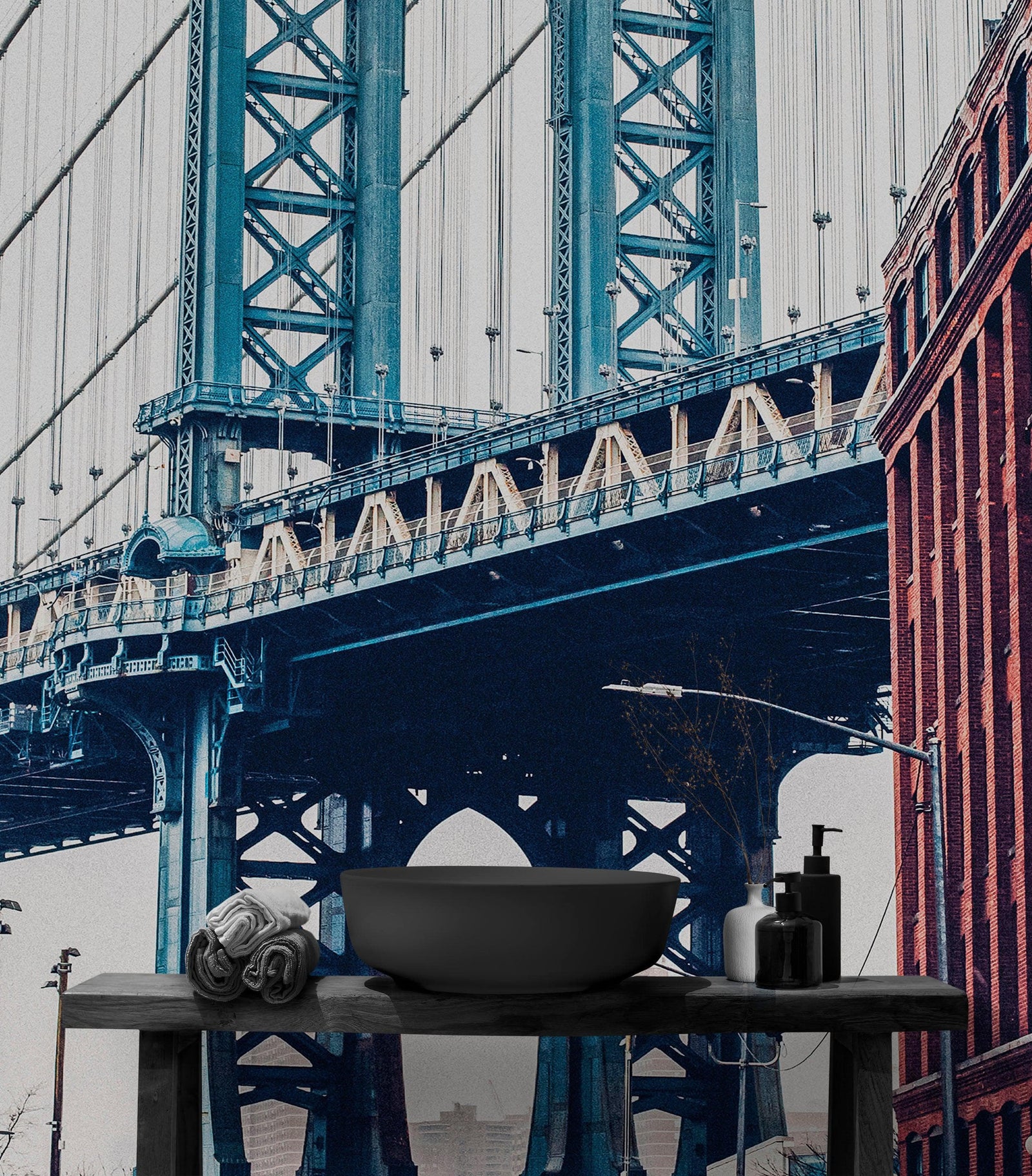 Mural de pared de la ciudad de Nueva York, papel tapiz autoadhesivo. Papel tapiz vintage de Dumbo NYC. Papel tapiz con paisaje de Brooklyn NY. #6369