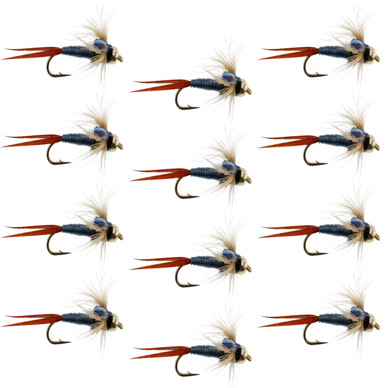 Bead Head Metallic Blue Copper John Nymph - 1 Dozen Fly Fishing Flies - Hook Size 10