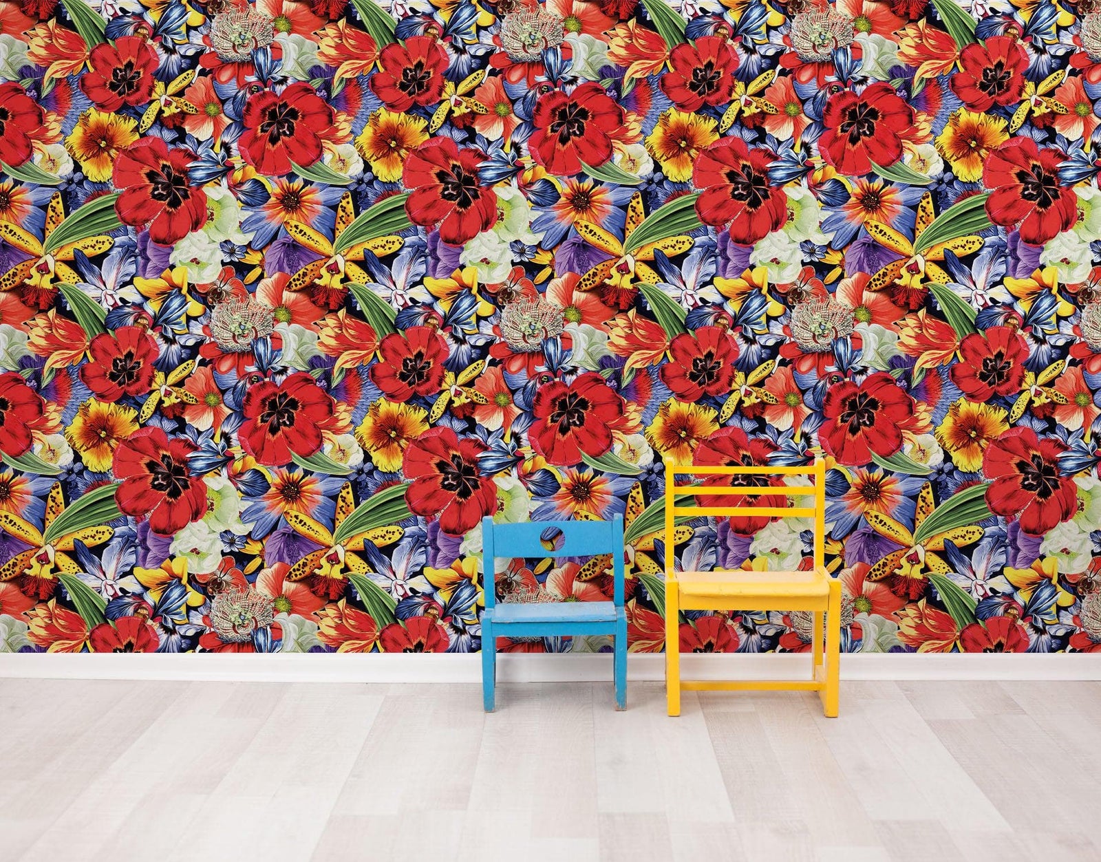 Mural de pared con flores de colores. Papel tapiz autoadhesivo con diseño floral tropical. N.º 6370
