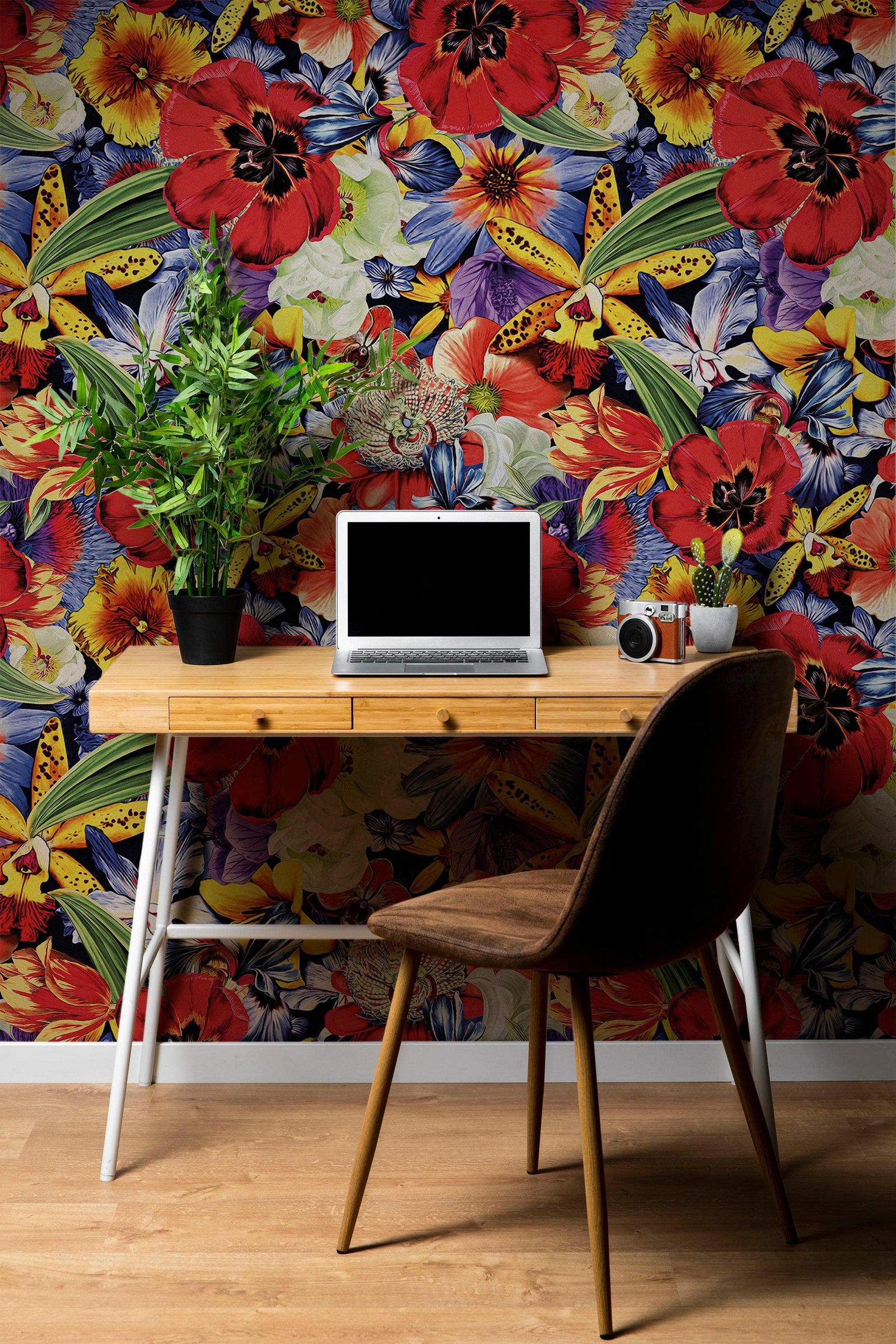 Mural de pared con flores de colores. Papel tapiz autoadhesivo con diseño floral tropical. N.º 6370
