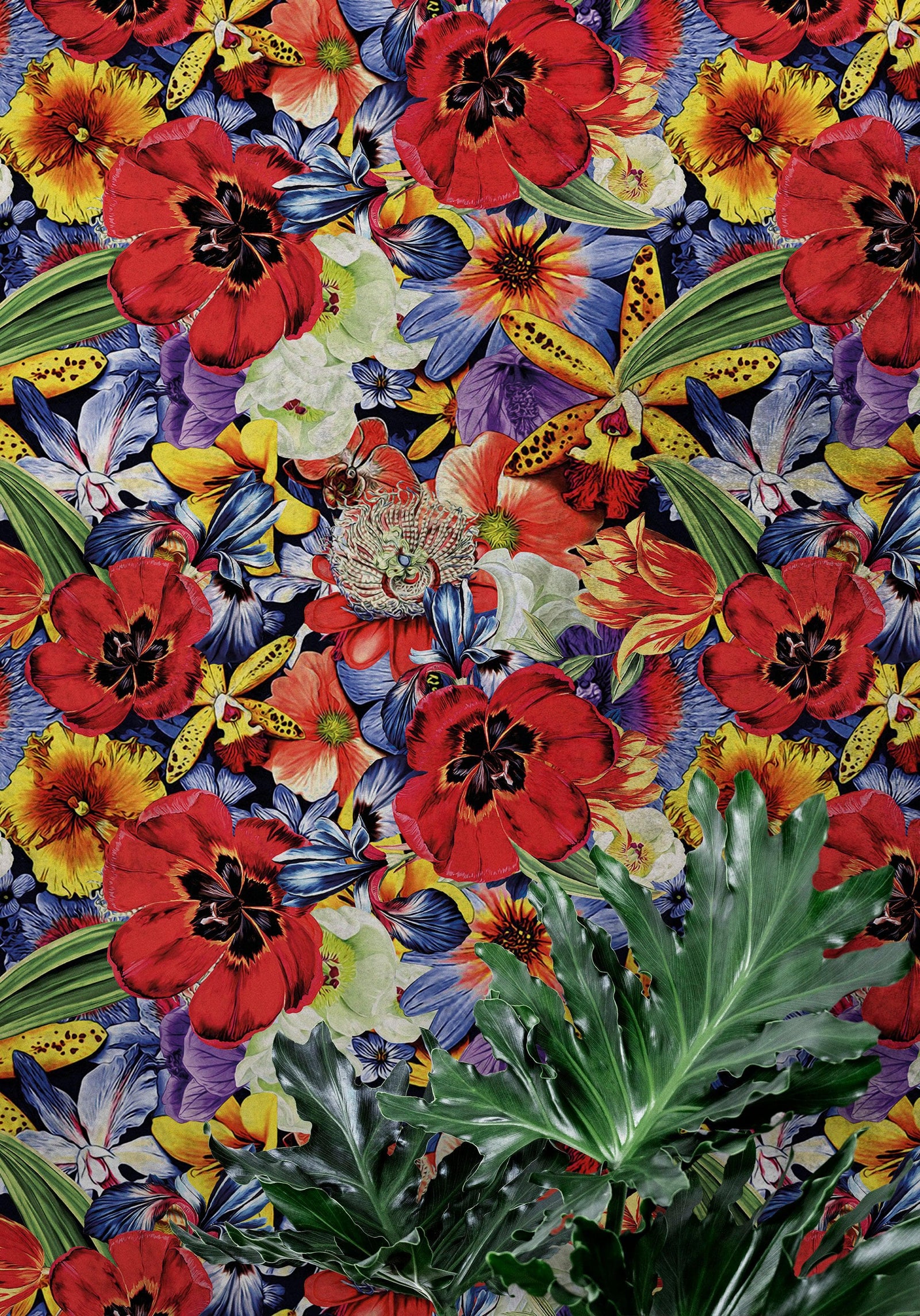 Mural de pared con flores de colores. Papel tapiz autoadhesivo con diseño floral tropical. N.º 6370