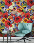 Mural de pared con flores de colores. Papel tapiz autoadhesivo con diseño floral tropical. N.º 6370