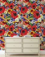 Mural de pared con flores de colores. Papel tapiz autoadhesivo con diseño floral tropical. N.º 6370