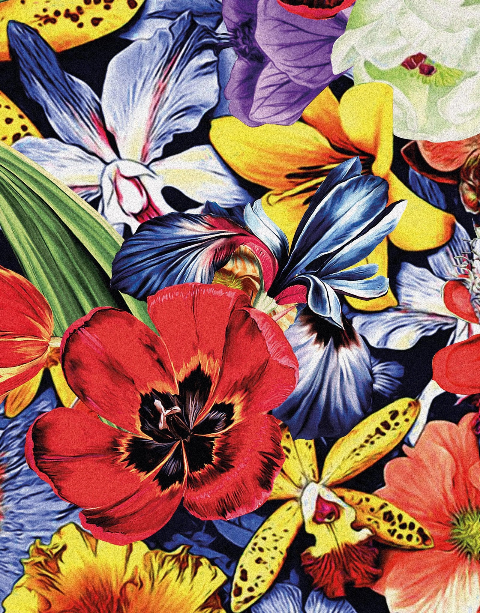 Mural de pared con flores de colores. Papel tapiz autoadhesivo con diseño floral tropical. N.º 6370