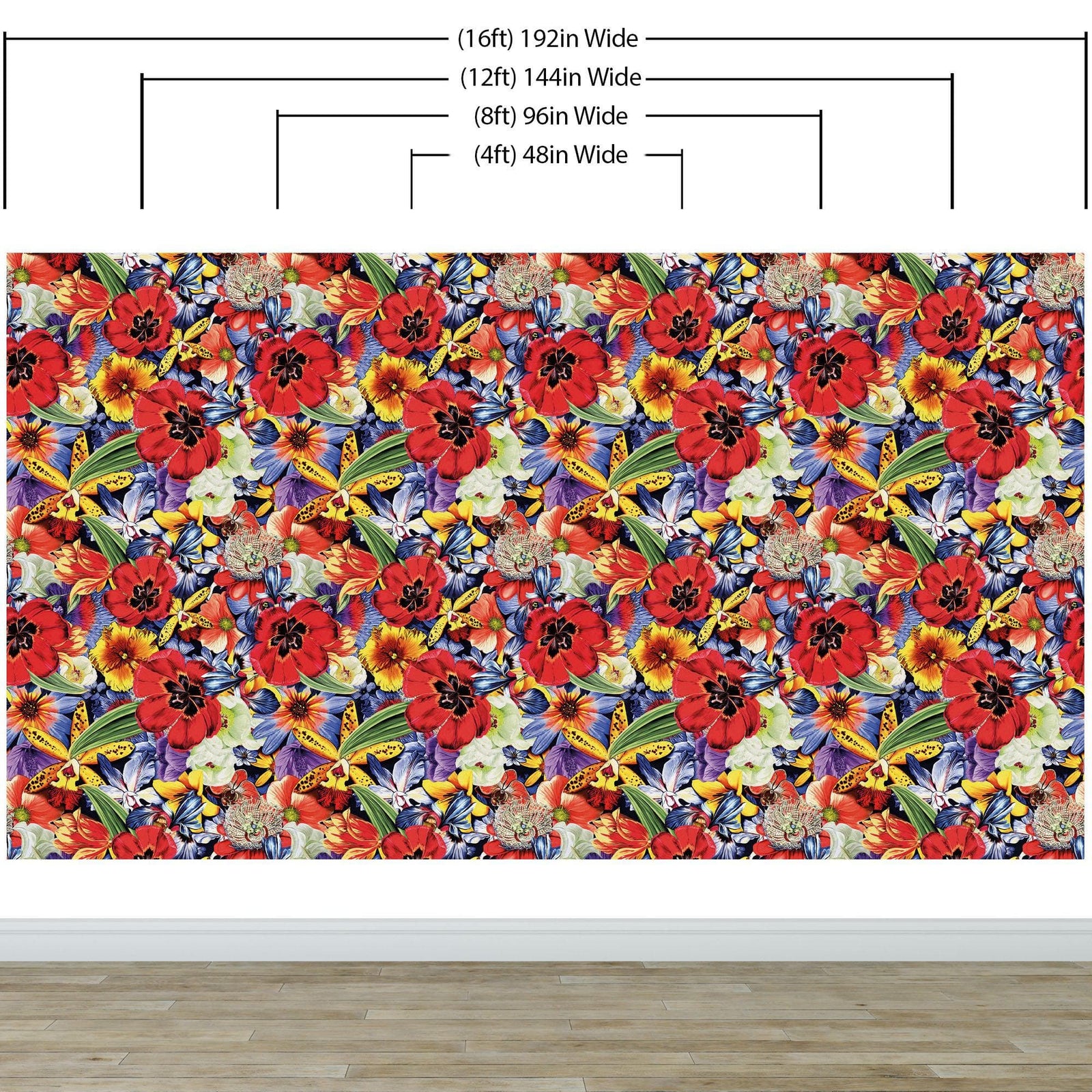 Mural de pared con flores de colores. Papel tapiz autoadhesivo con diseño floral tropical. N.º 6370
