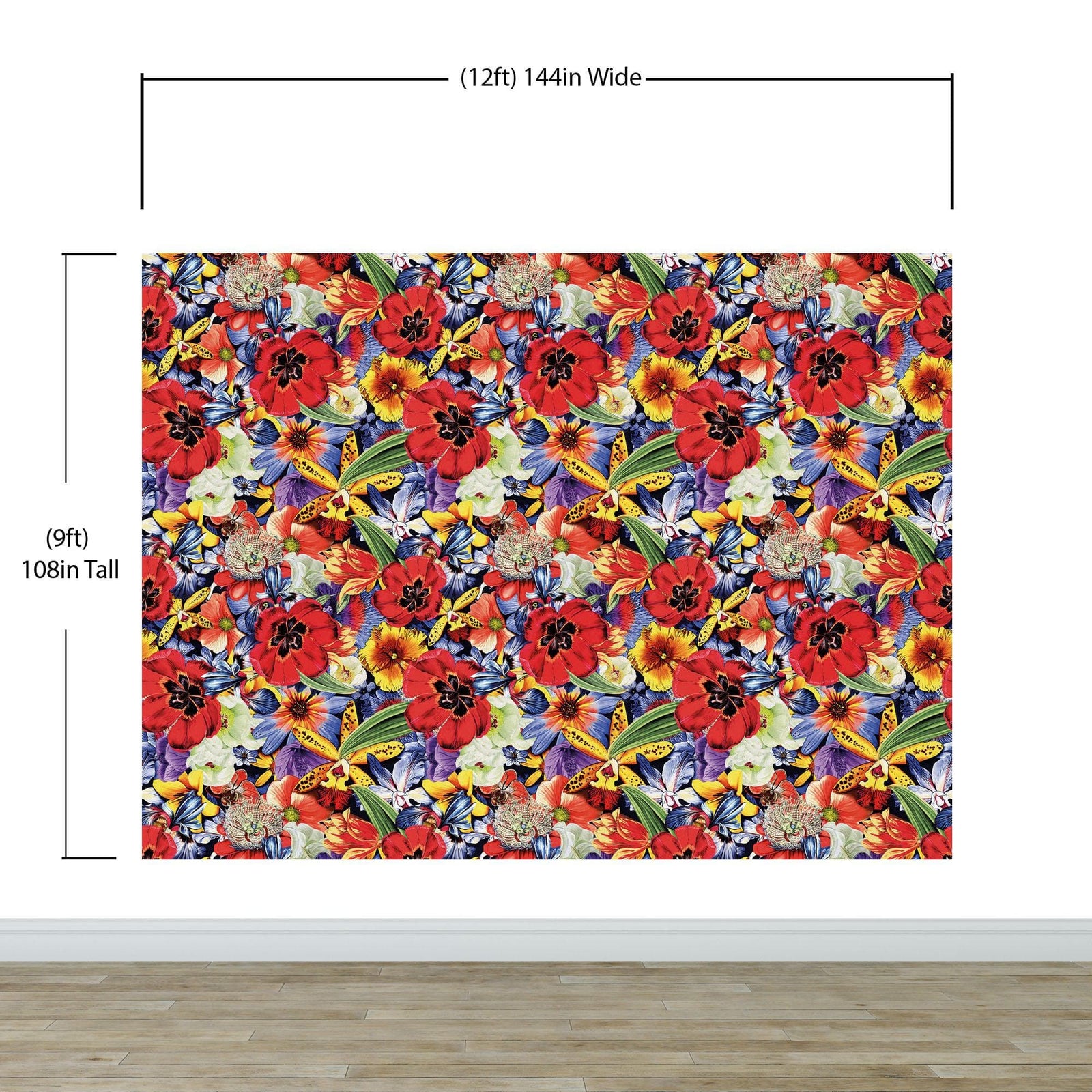 Mural de pared con flores de colores. Papel tapiz autoadhesivo con diseño floral tropical. N.º 6370