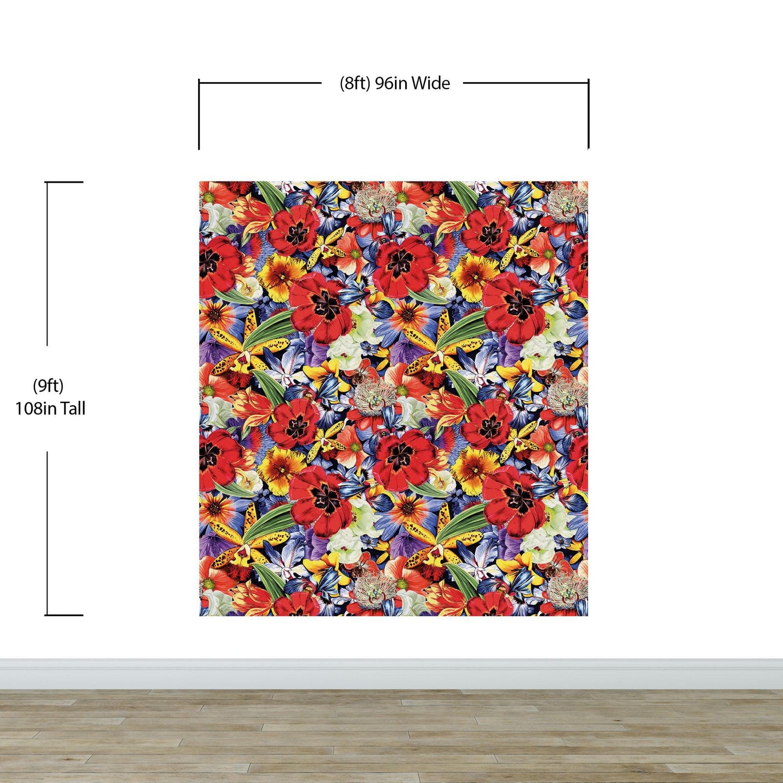 Mural de pared con flores de colores. Papel tapiz autoadhesivo con diseño floral tropical. N.º 6370