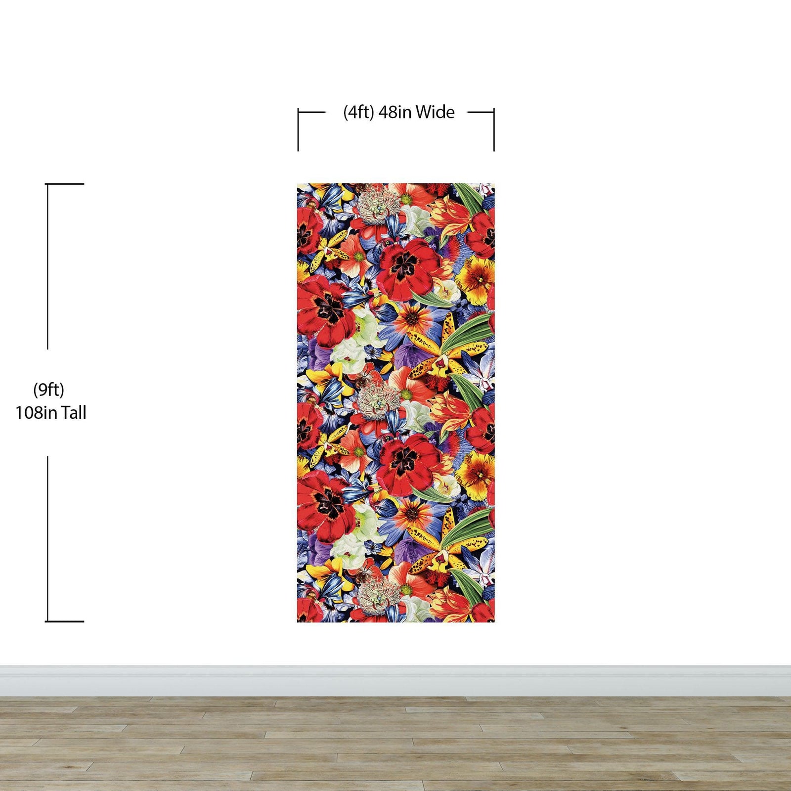 Mural de pared con flores de colores. Papel tapiz autoadhesivo con diseño floral tropical. N.º 6370