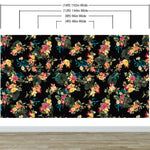 Mural de pared con flores tropicales. Fondo negro con hojas y flores botánicas del paraíso. #6372