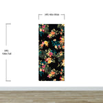 Mural de pared con flores tropicales. Fondo negro con hojas y flores botánicas del paraíso. #6372