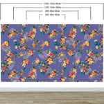 Mural de pared con flores tropicales. Flores botánicas del paraíso y hojas de color violeta muy peri. #6376