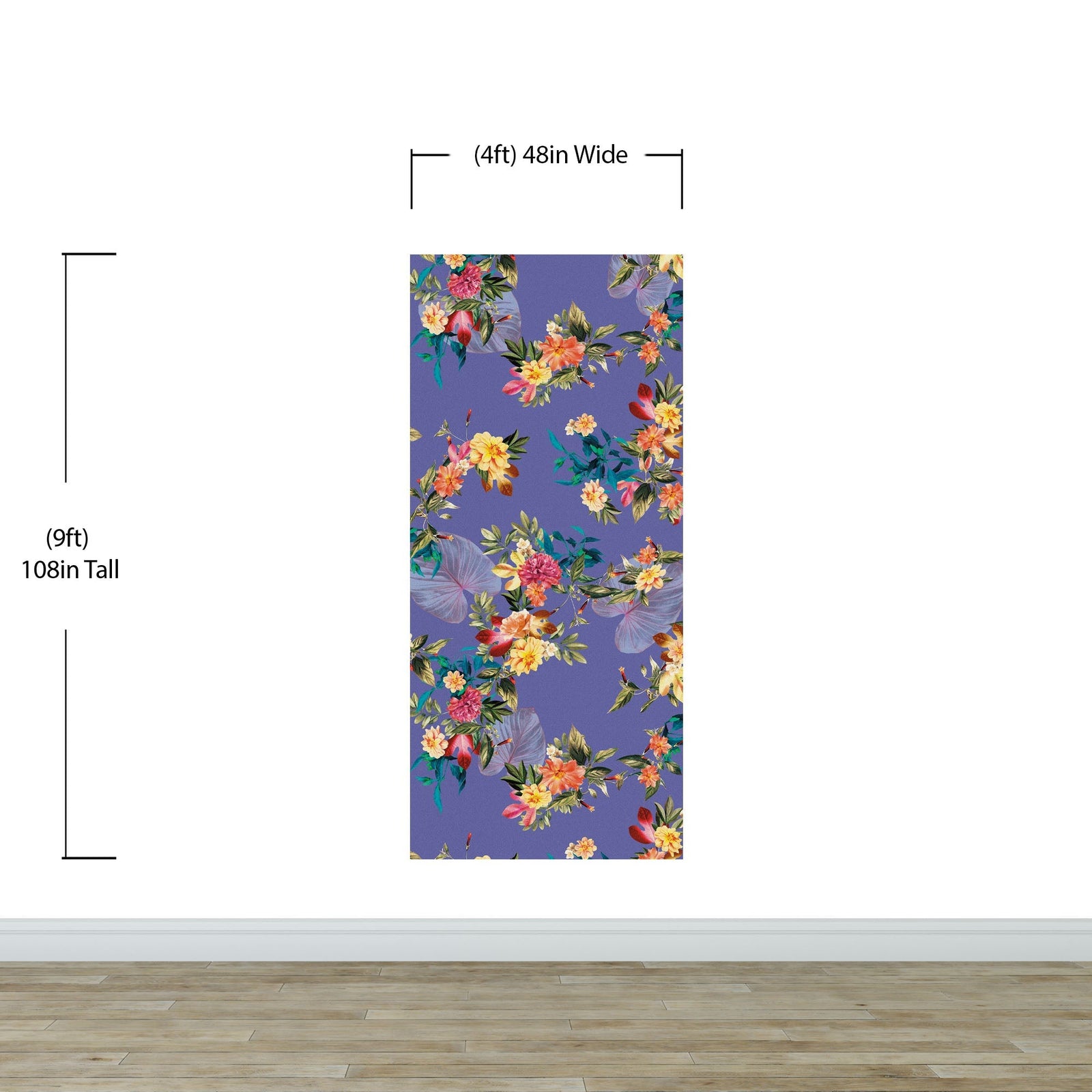 Mural de pared con flores tropicales. Flores botánicas del paraíso y hojas de color violeta muy peri. #6376