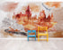 Mural de pared de Wizardly World. Tema de fantasía con papel tapiz autoadhesivo de castillo, tren y búho. N.º 6373